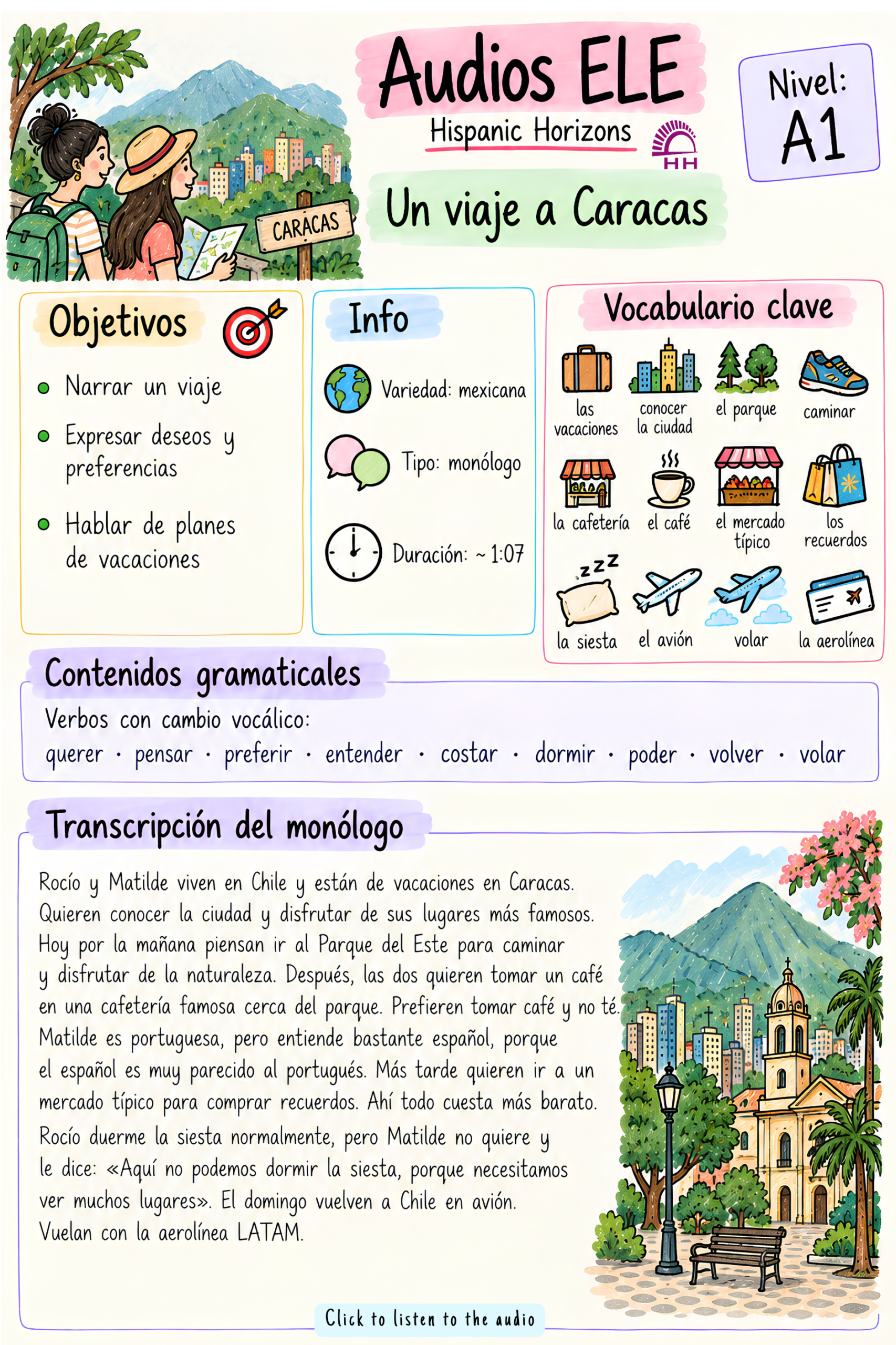 narrar viajes en español
